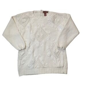 Vintage Worthington Cream Ramie Textured Cable Knit Sweater Grandma core Size L
